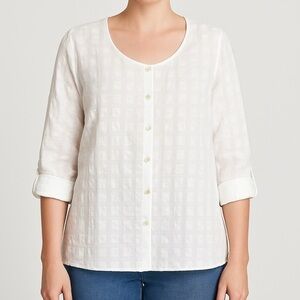 J. Jill linen boho Cream Textured Button-Down Shirt